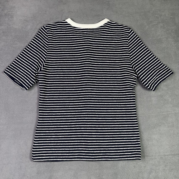Madewell Top Womens XS Navy White Striped Henley Elbow Sleeve Cotton Knit Tee - Picture 3 of 9
